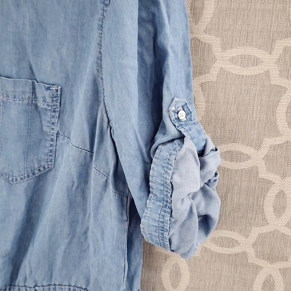 🎈Lee Modern Series Buttondown Tab Sleeve Blue Shirt Dress - Picture 3 of 8